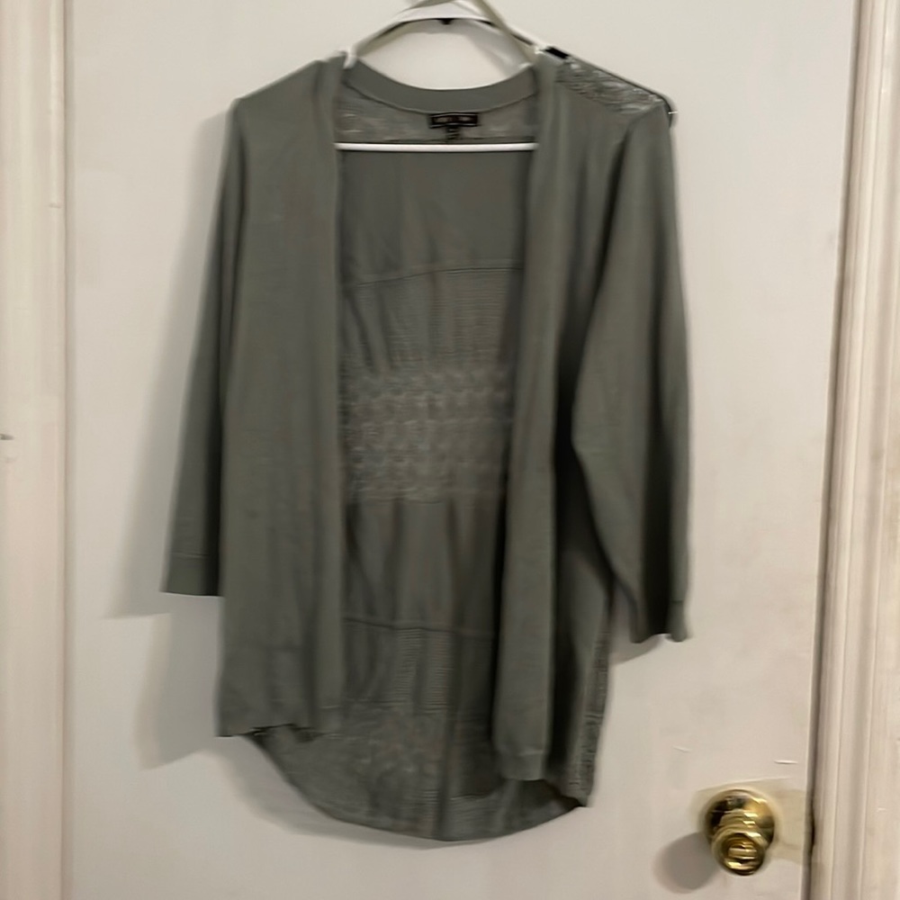 green, three quarter sleeve, and lace back open cardigan